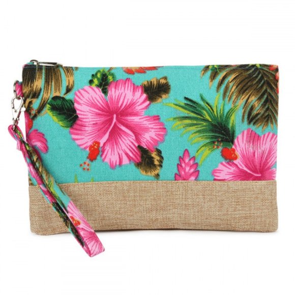 Trend Setter Diva Boutique Handbags - TROPICAL PRINT WRISTLET CANVAS BAG